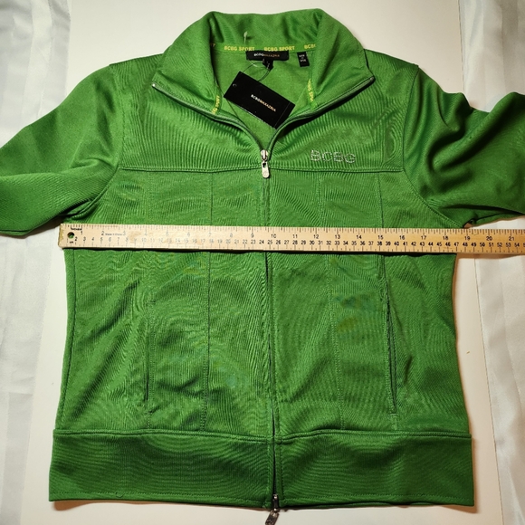 BCBG Max Azria Green Jacket Rhinestone Logo Full Zip Size L - Picture 3 of 4